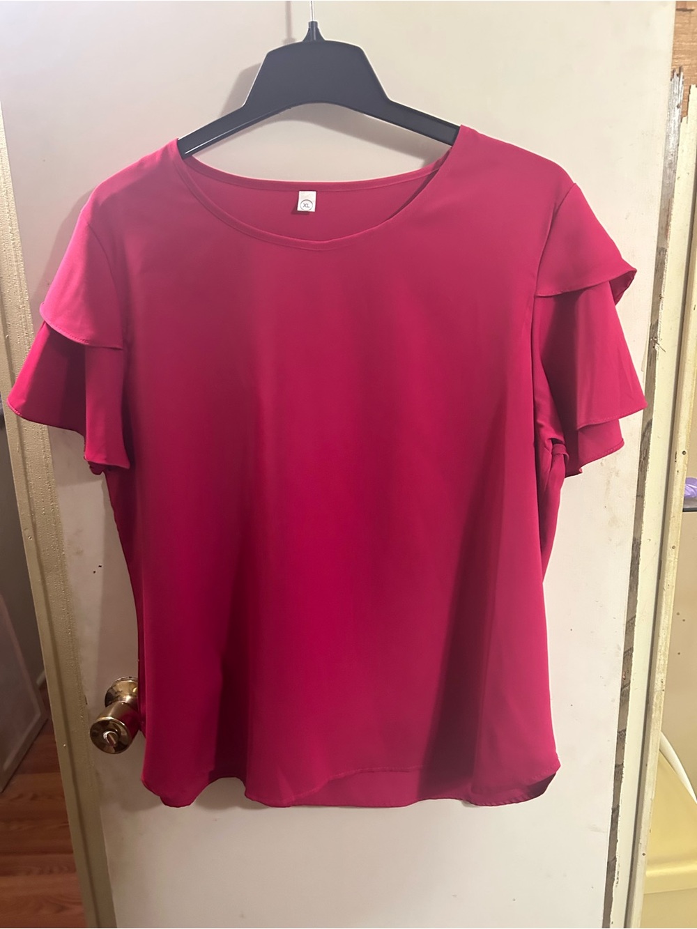 Women’s Ruffle Sleeve Tunic Top in Deep Pink